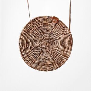 Brown Crossbody Straw Circle Bag